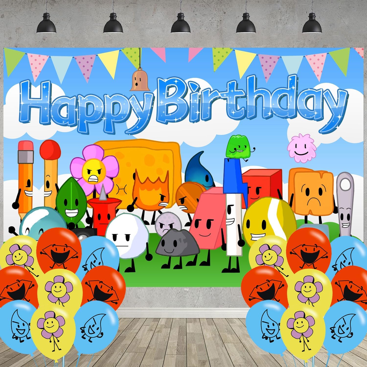 Battle-Dream Birthday Party Decoration,Island Party Photo Background 5 x 3 FT and 18 Pcs Balloon,Parton Merch Party Backdrop Supplies