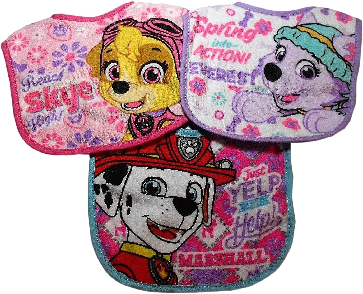 Paw Patrol Baby Girl Bib Set of 3 Skye Everest Marshall Hook Loop Closure