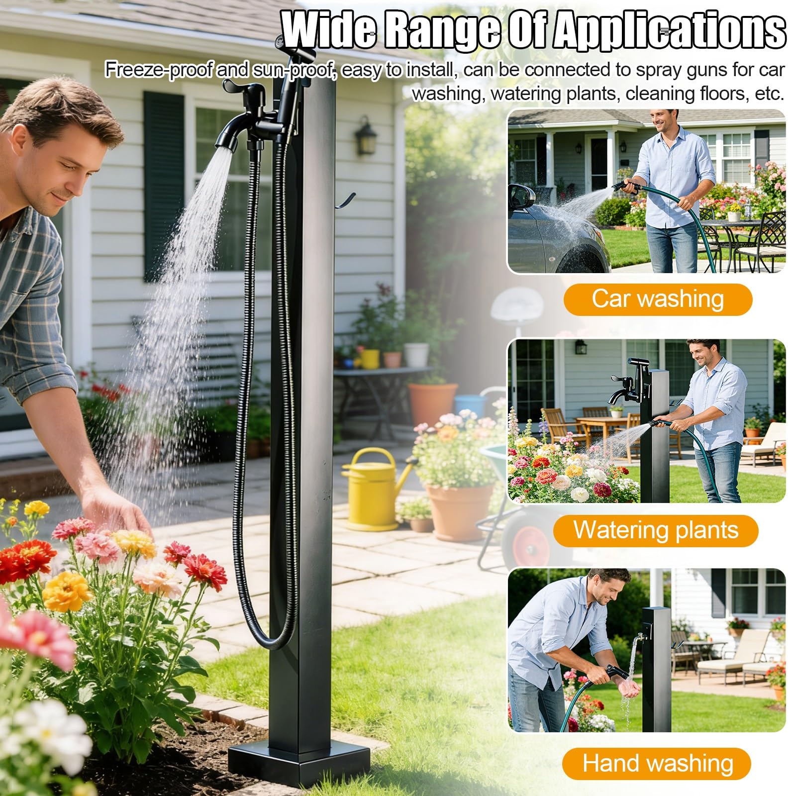 Genérico Columna de Agua Vertical Independiente para jardín Exterior con Grifo y Pistola rociadora: Soporte Ideal para mangueras de Patio, riego de césped y soluciones de Lavado.