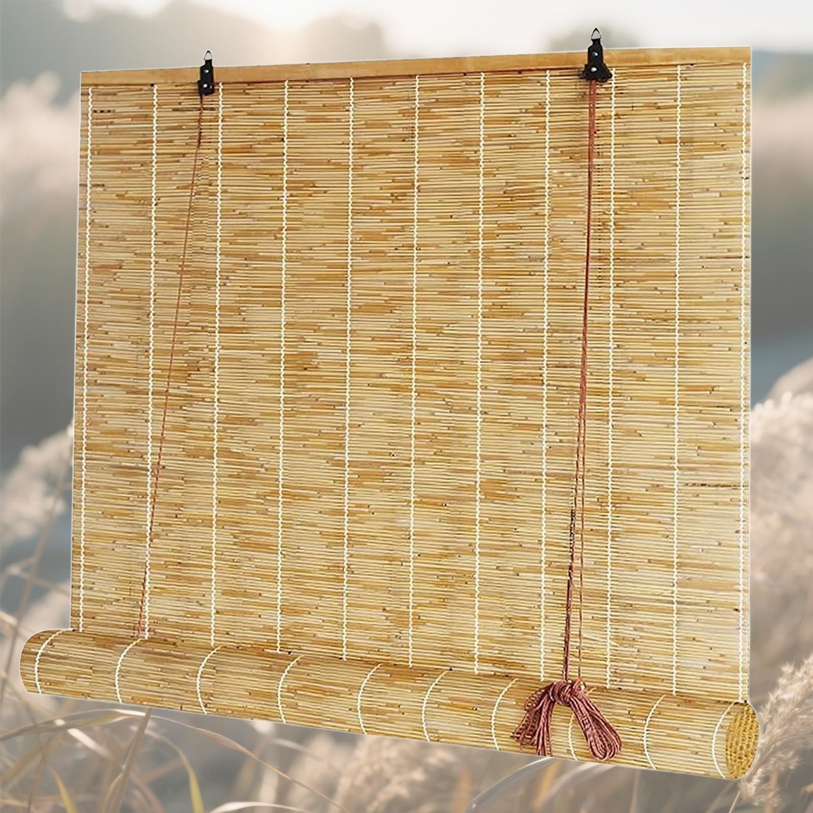 CXUEHNL Natural Reed Curtains 40 90 100 120 145 165 180cm Wide Outdoor Roller Blinds With Lifter Shade Anti-UV Retro Bamboo Roller Blinds For Pergola Garden Kitchen Sunshade Privacy Screen