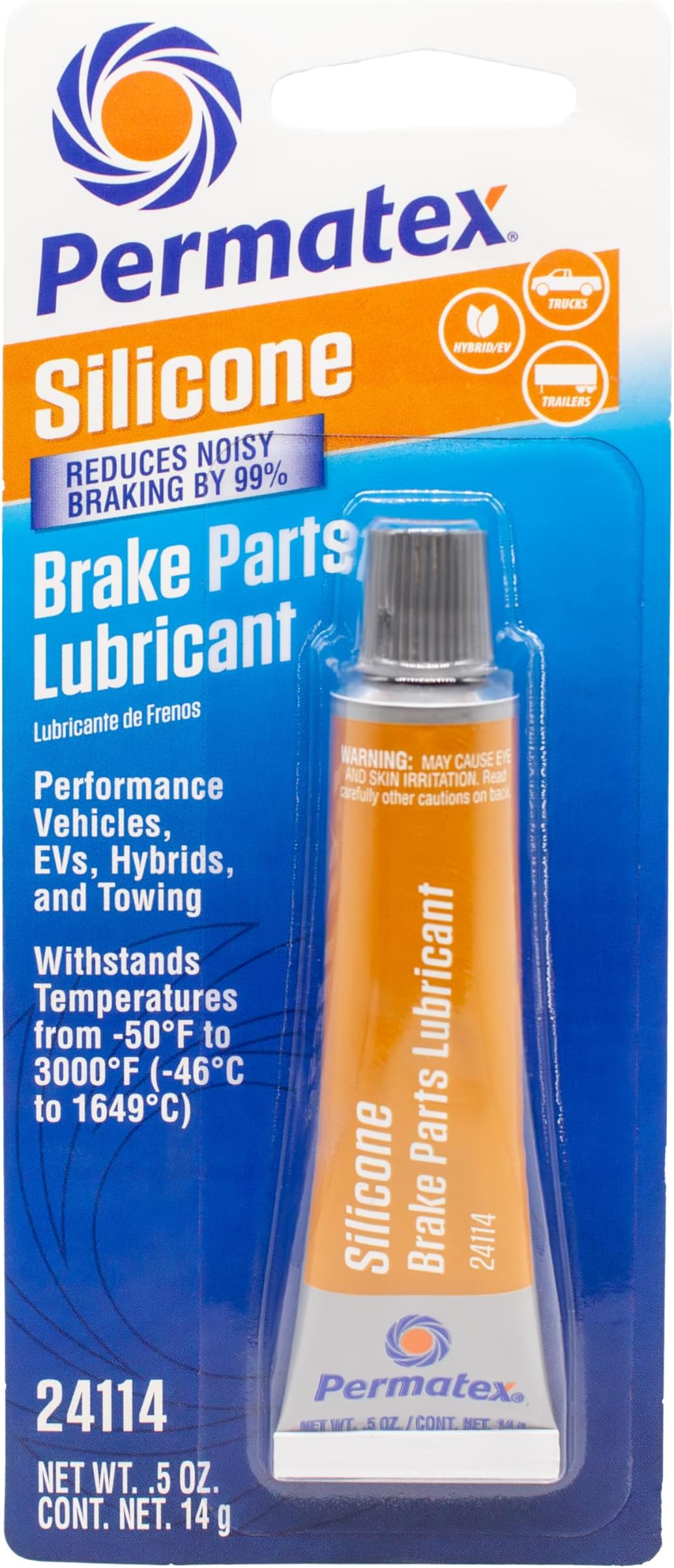 24114 Silicone Brake Parts Lubricant, Eliminates Noisy Braking, Fortified with Ceramic Solids, Non-Melting Formula Compatible with Metal, Rubber & Plastic, .5 Fl Oz.