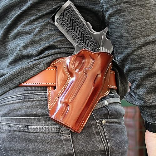 Miniatura 2 de Premium The Ultimate - Funda de piel para cinturón OWB para panqueques con parte superior abierta para 1911 de 5 pulgadas con marco táctico de