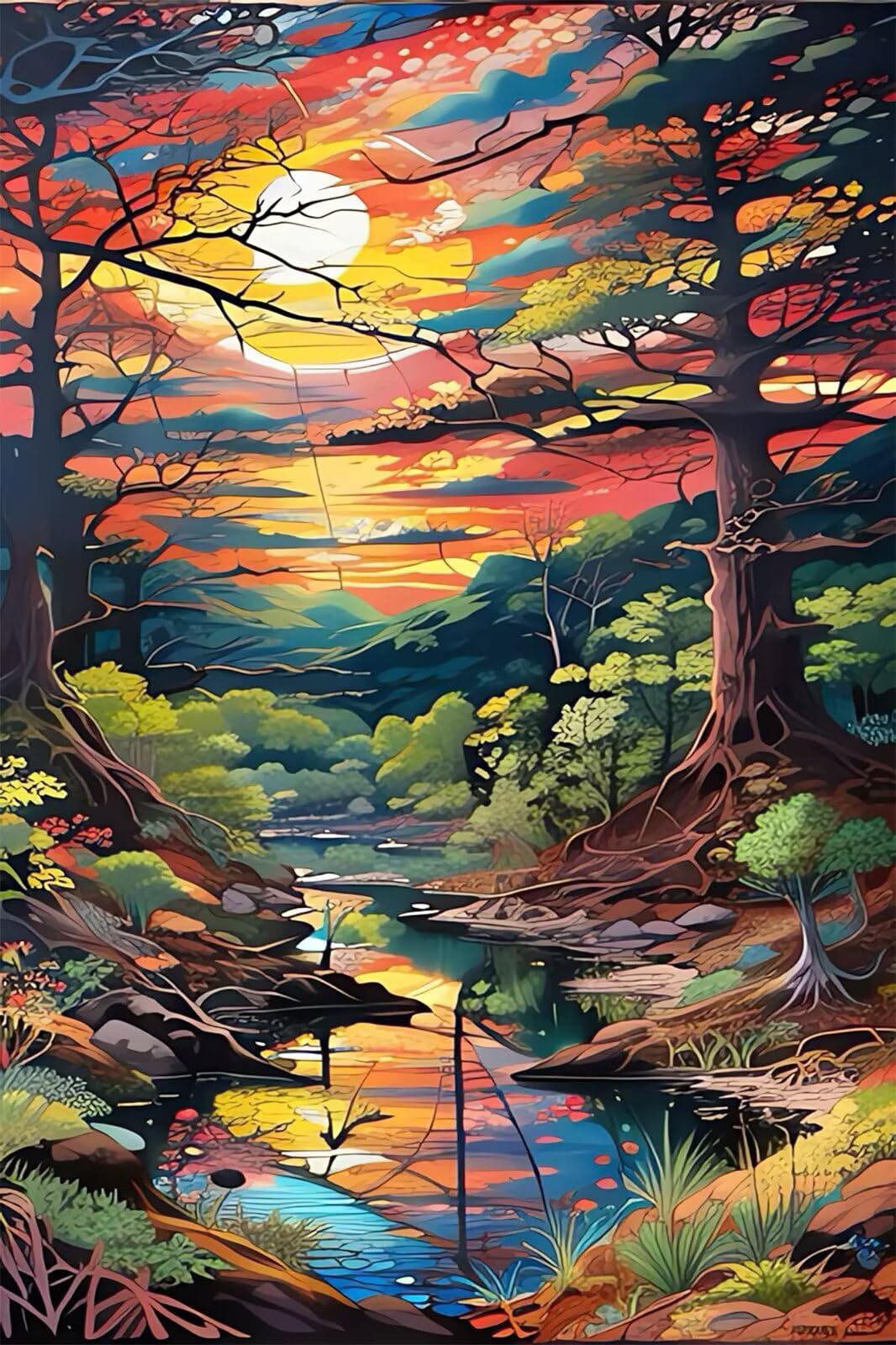 Puzzle 5000 sztuk drzewa księżyc rzeki, puzzle niemożliwe, łamigłówki, łamigłówki, gry logiczne dla całej rodziny, puzzle dla dorosłych 5000 sztuk 156 x 105 cm
