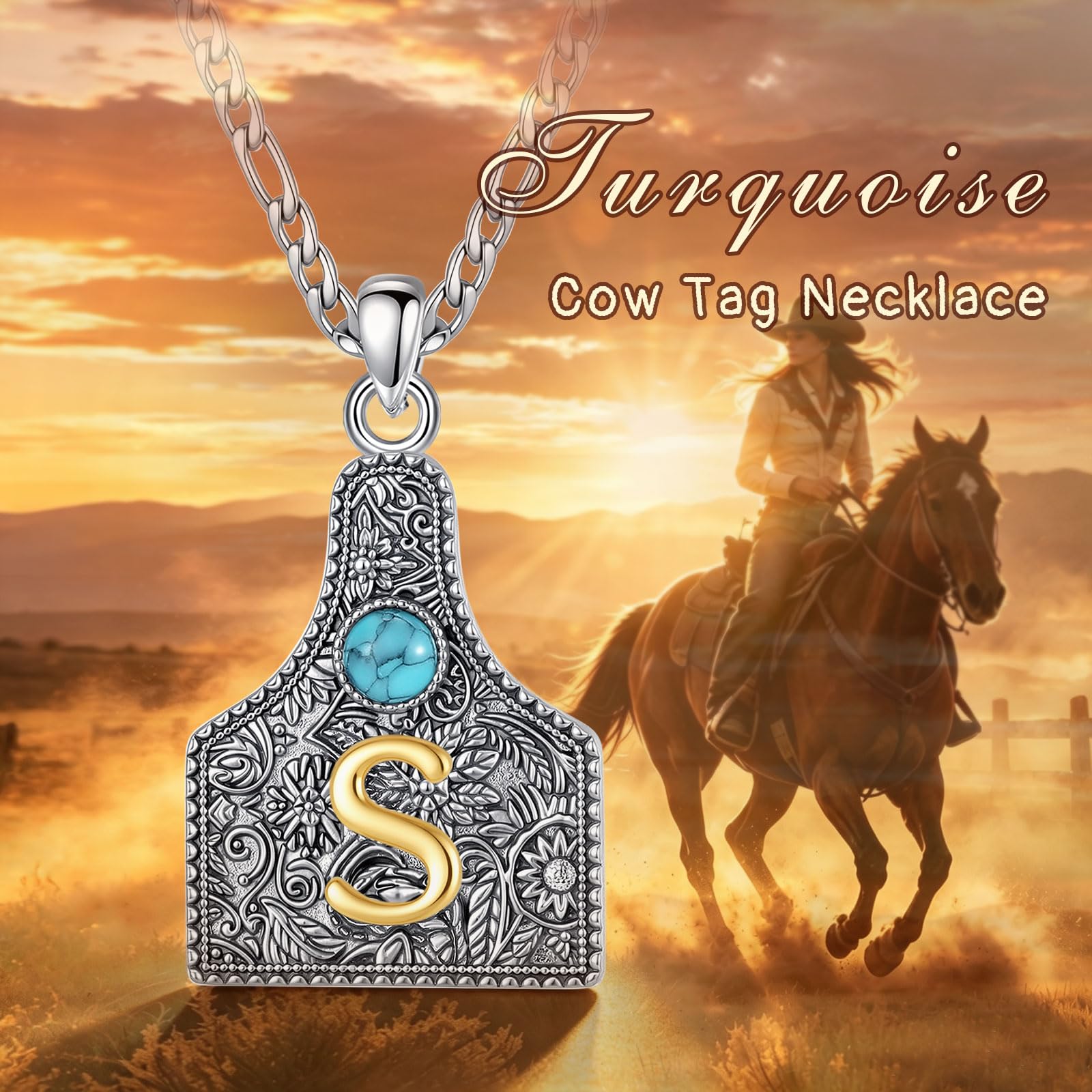 Vito Collar con colgante de etiqueta de vaca con inicial S para mujeres y