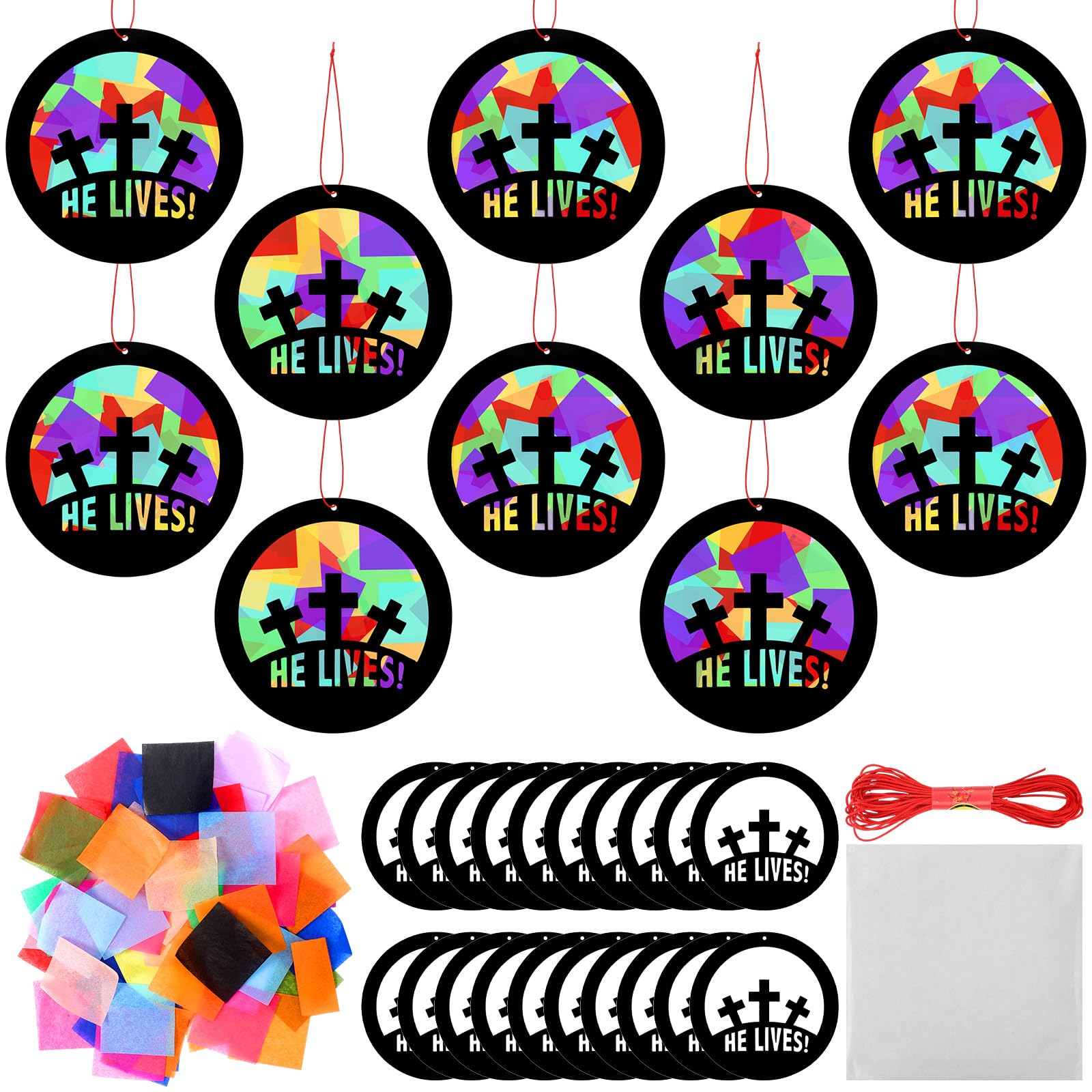 DoubleFill 36 Sets VBS Kreuz-Sonnenfänger, Bastelset, Sonntagsschule, christliches Seidenpapier, Kreuz-Sonnenfänger, Jesus, religiöses VBS-Bastelset, DIY für Klassenzimmer, Kirche, Fenster, Kunst