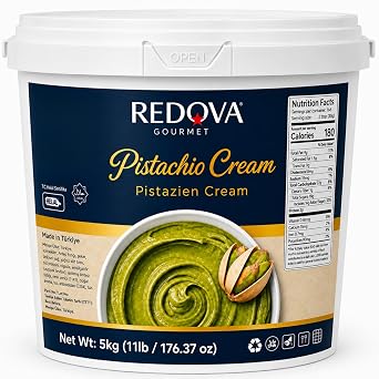 Redova 20% Pistachio Cream 11 lb 5kg Bulk Pistachio Butter Spread for Baking & Desserts Dubai Chocolate, Knafeh, Gelato & Pastry Filling No Palm Oil 176 Ounce Pack of 1