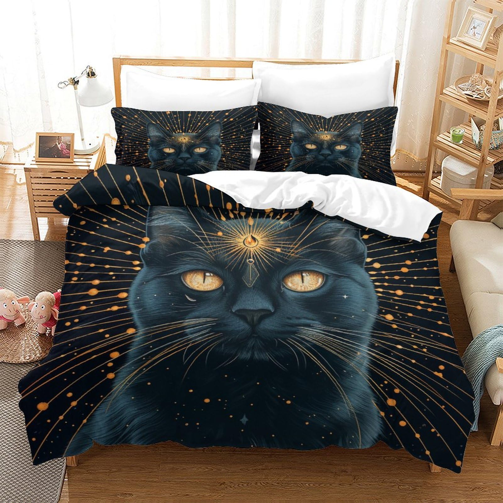 Housse de couette chat décorative pour chambre d'enfant, lit 1 place 140x200 cm en microfibre