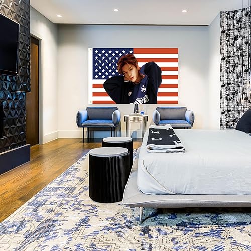 Miniatura 8 de Sungmin - Póster de bandera estadounidense de 3 x 5 pies, para interiores y exteriores, Seung Min, tapiz de bandera estadounidense para dormitorio,
