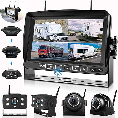 Sistema de cámara inalámbrica 1080P RV, IP69, impermeable, visión nocturna, cámara de visión trasera lateral con monitor HD de 7 pulgadas para