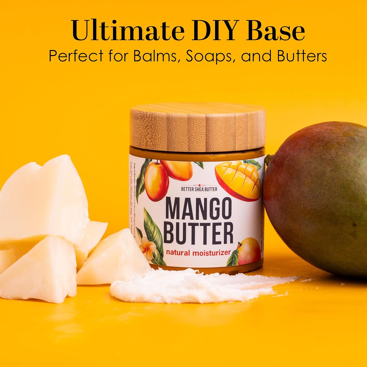 Raw Mango Butter - 100% Pure Mango Seed Butter - Natural Moisturizer for Skin and Hair - Use with Shea in DIY Body Butter, Lip Gloss, Lotion Bar and Soap Making, 8 oz Jar