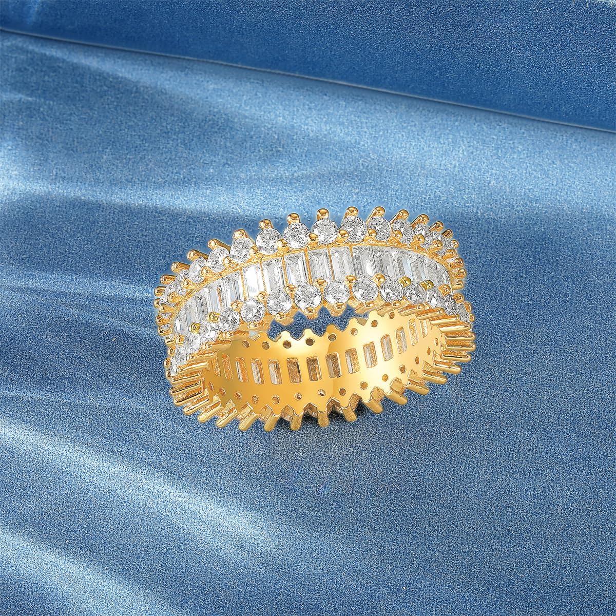 MDFUN 18K White Gold/Yellow Gold Plated Engagement Ring Promise Ring Wedding Eternity Bands Emerald Cut Cubic Zirconia Rings for Women Men Size 5-9 - Image 3