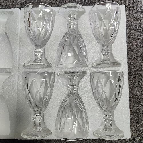 Miniatura 7 de Taganov Juego de 6 copas de vino transparentes para beber, copas de agua vintage de 10 onzas, bonitas copas de tallo para boda, fiesta, bar