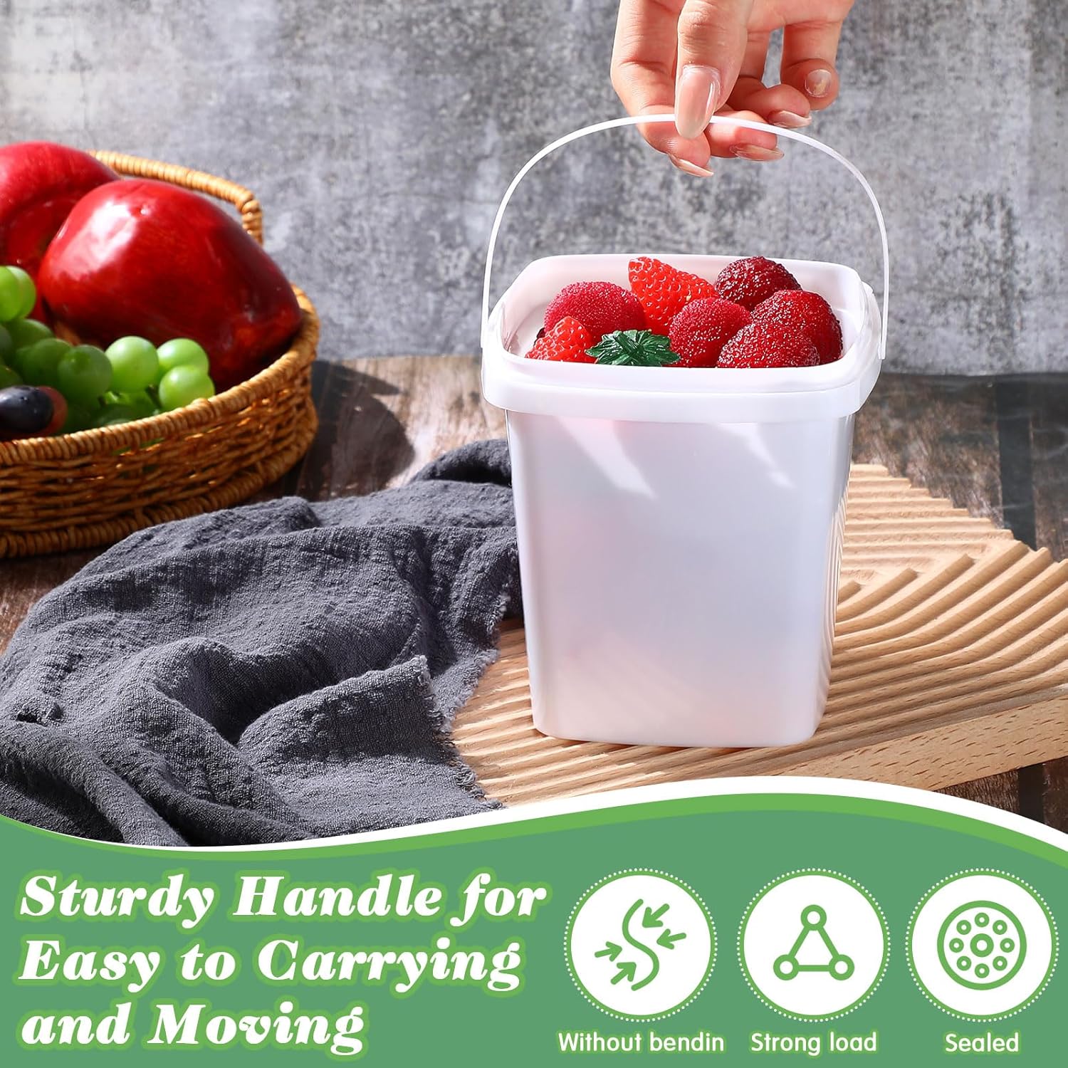 Mifoci 24 Pcs 2 Qt/ 67 Oz/ 2 L Plastic Food Containers Ice Cream Buckets with Lids and Handle Reusable Square Deli Containers Freezer and Microwave Safe for Kitchen Food Drinks Storage - Image 5