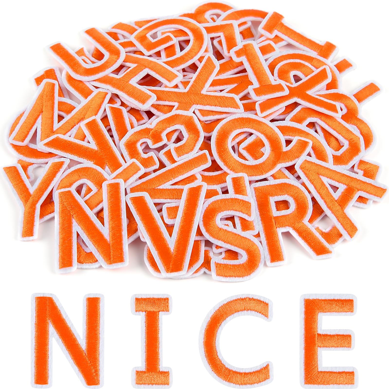 ASTARON 36 Pcs Iron on Letters and Numbers Patches, 1.5 Inch Alphabet Embroidered Patch A-Z, Numbers 0-9 Patches Alphabet Cloth Patch for Clothes, Socks, Jeans, Hat, DIY Accessories(Orange) — image 1