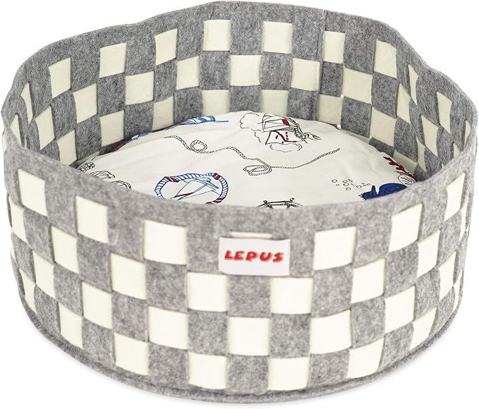SUSSEXHOME Pets 15.75 x 15.75 x 6.7 Inches Round High Wall Cozy Cat Bed with Pillow for Cats and Small Dogs – Decorative Non-Slip Bolster Inner Cushion Calming Bed – Gray