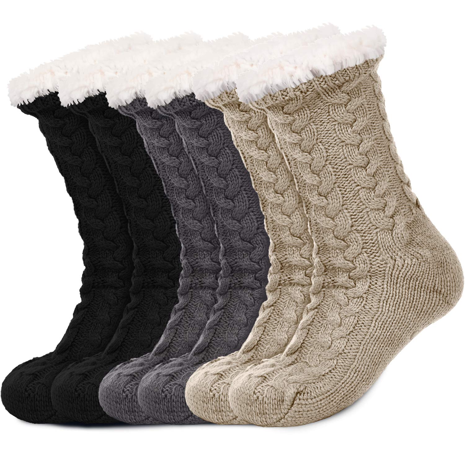 SATINIOR 3 Pairs Women's Winter Slipper Socks