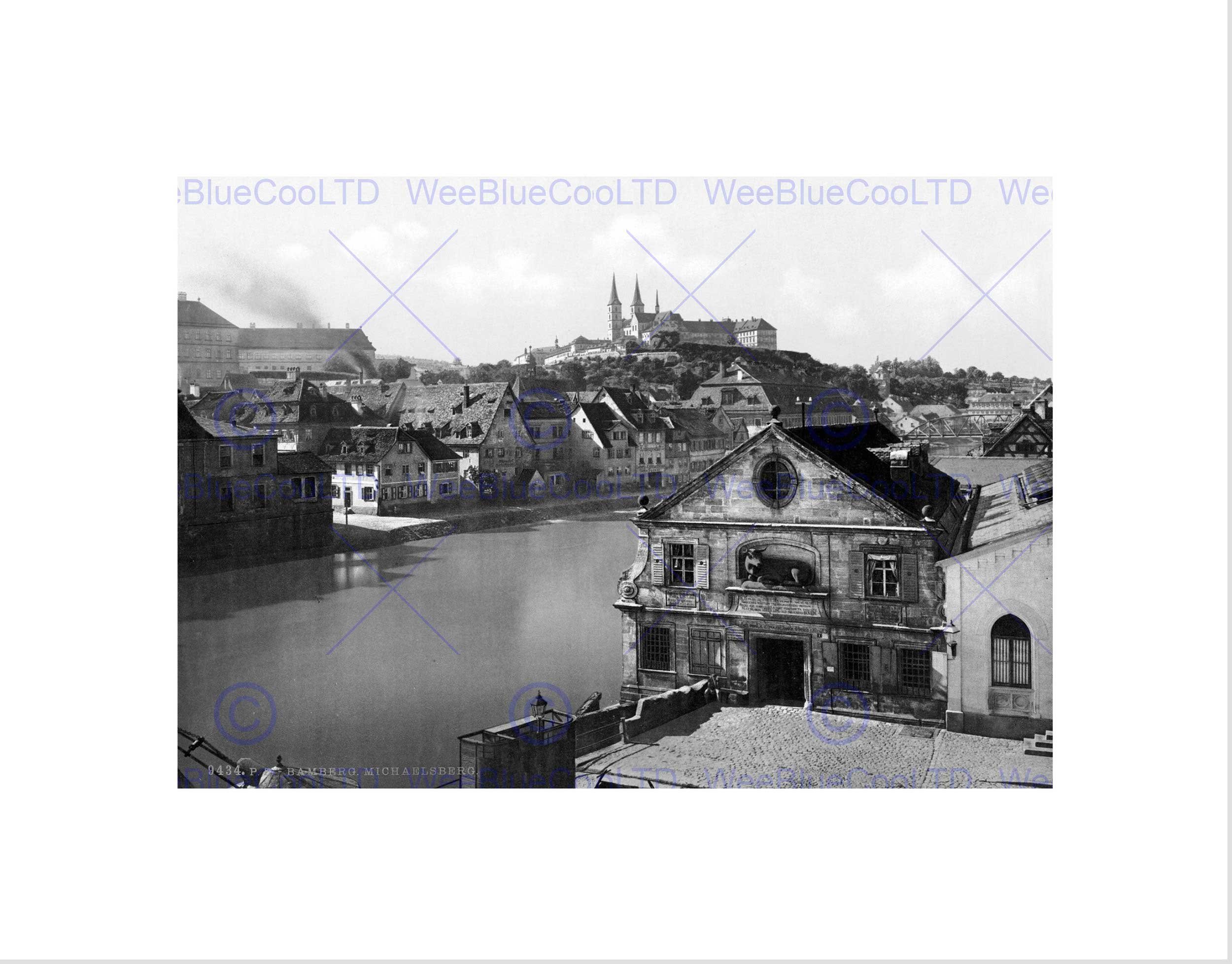 Wee Blue Coo Regnitz And Michaelsberg Bamberg Bavaria Germany 1895 Old BW Art Wall Art Print