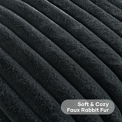 Miniatura 2 de FUTEI - Juego de 2 fundas de almohada decorativas con rayas de color negro, 16 x 16 pulgadas, cuadradas y primaverales, piel sintética de conejo