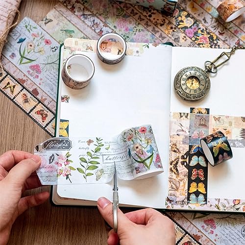 Miniatura 5 de YUBX Juego de 18 rollos de cinta washi con diseño de mariposa, de lámina dorada, para manualidades, manualidades, diarios, planificadores, álbumes