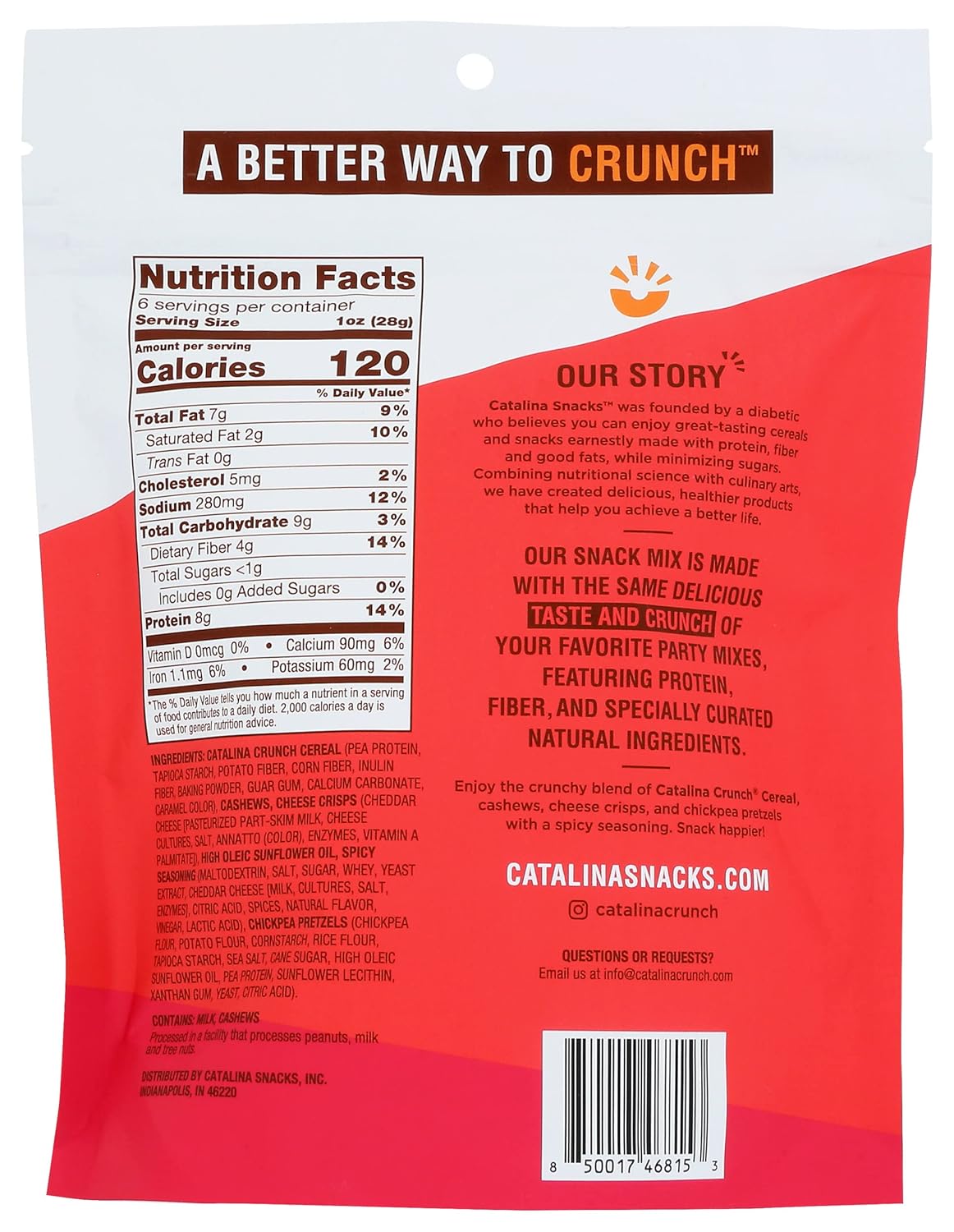 Catalina Snacks Crunch Spicy Kick Snack Mix, Keto Friendly, Gluten Free, 6 Ounce (Pack of 6)