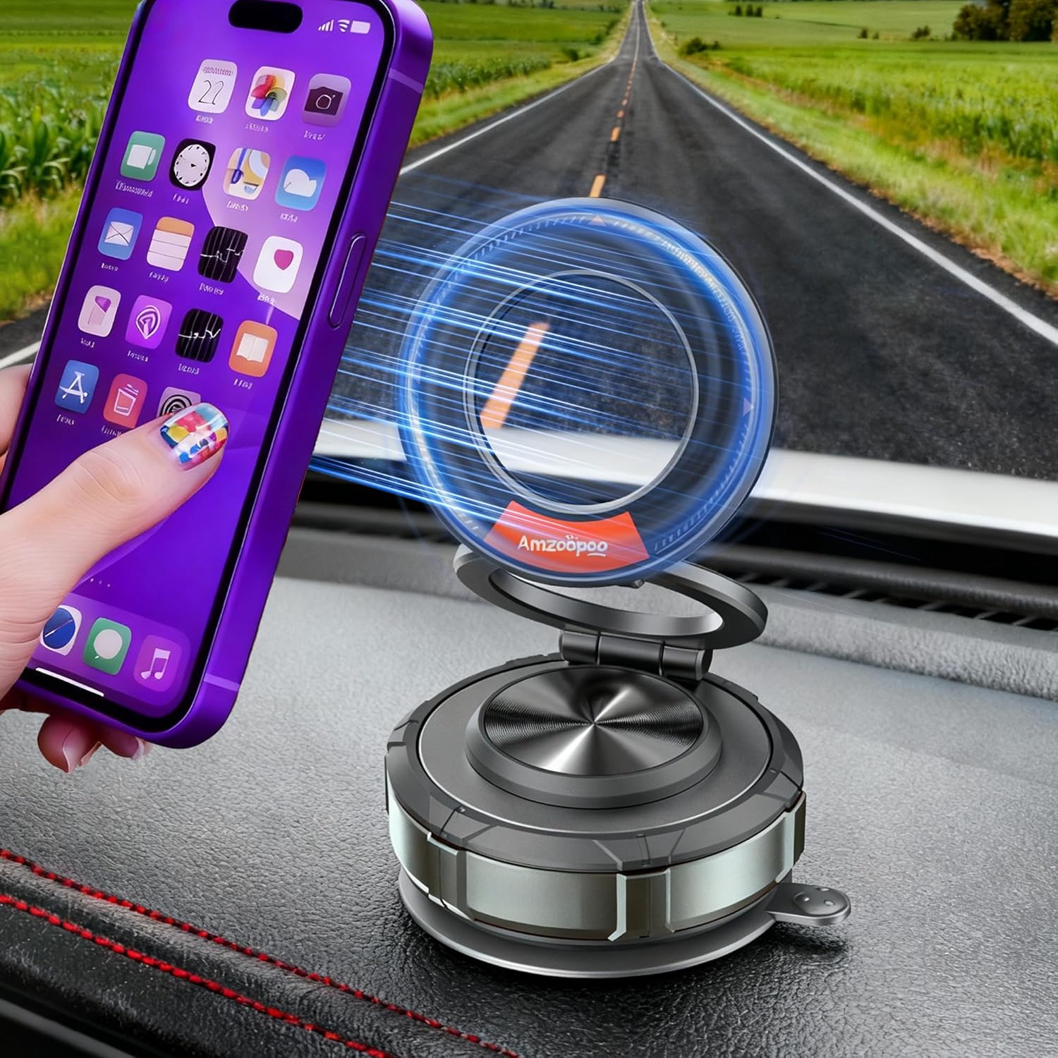 Phone Holders for Your Car Phone Holder Mount for MagSafe 360° Adjustable Vacuum Suction Magnetic Car Phones Mount Cellphone Holder for iPhone 16 15 14 13 12 Series and Android (Zinc Alloy)
