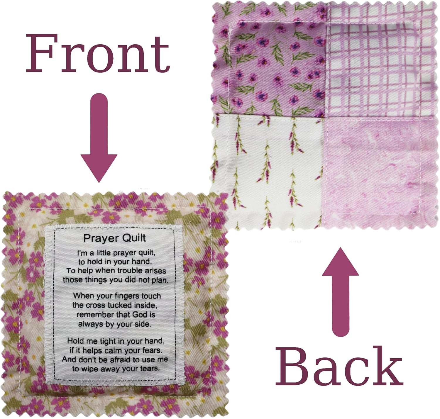 Mini Prayer Quilt with Cross Inside Vintage Pocket Scripture Prayer Quilt Squares Sympathy Christian Gifts for Women Pastor Appreciation Father's Day Graduates Gifts (Purple, 1 Pack)