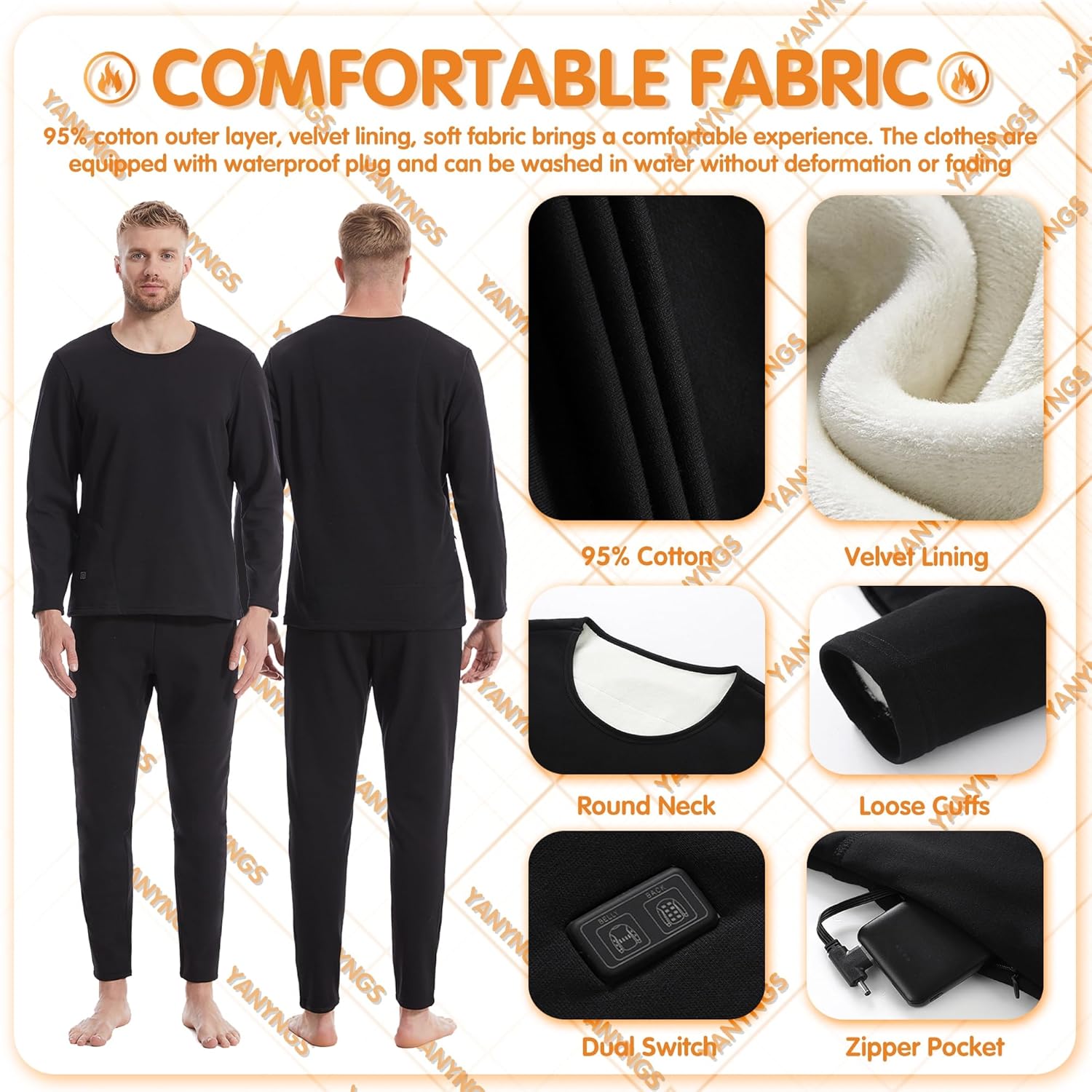 Heating Underwears Set, Men Women Electric Thermal Baselayer Top and Bottom with Smart Dual Switch for Hunting,Skiing