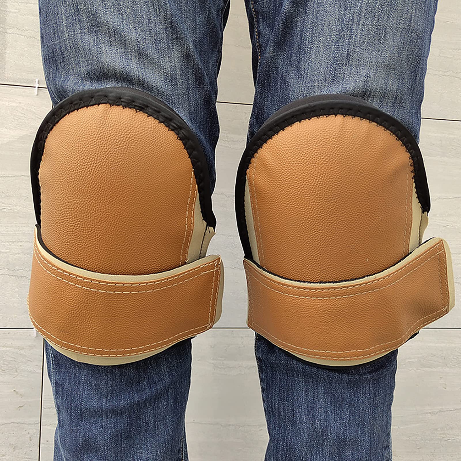Rodilleras de Cabeza de Cuero súper Suave, Rodilleras Profesionales, con Correa de Velcro única y cómodo cojín de Gel para construcción, Pisos, mosaicos, plomería y más (1 par)