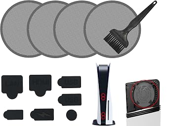 Third-Party Dust Cover Kit for PlayStation 5 - Includes Cleaning Brush, Port Plugs & Fan Filter - Compatible with PS5 Slim/Pro/Digital/Disc Models