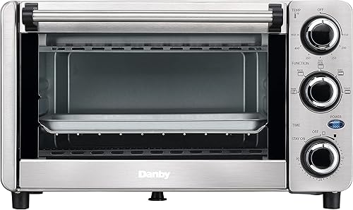 Danby DBTO0412BBSS Horno tostador de encimera de 4 rebanadas de 0.4 pies cúbicos12L con 4 rebanadas en acero inoxidable, tostada, horneado, asado,