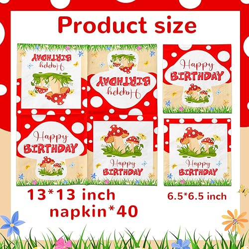 Miniatura 6 de Servilletas de cumpleaños de hongos  40 servilletas desechables para niños y fiestas temáticas de hongos