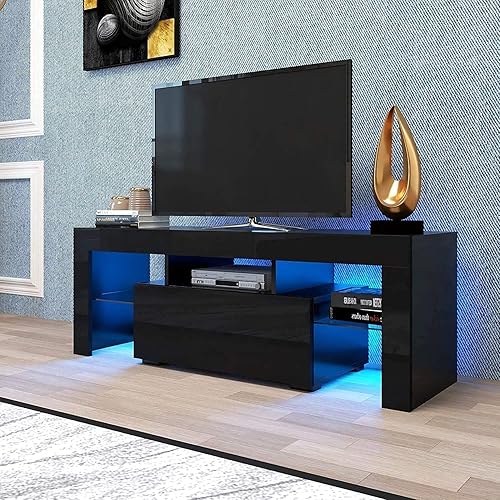 Miniatura 9 de Goujxcy Soporte de TV blanco para televisores de 55 pulgadas, soporte de TV con centro de entretenimiento con luces LED, consola de TV, mueble