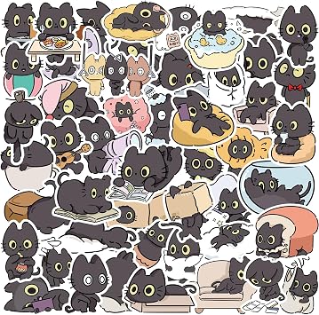Funny Black Cat Meme Stickers for Adults 50PCS Cute Anime Black Cats Decals