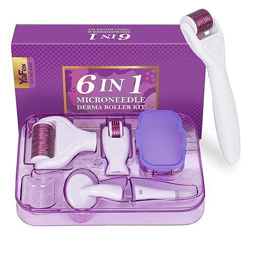 Miniatura 7 de YaFex Derma Roller para cara y cuerpo - Kit de rodillo de microagujas de titanio 6 en 1, rodillo de microagujas, 300 y 720 agujas de 0.010 in, 1200