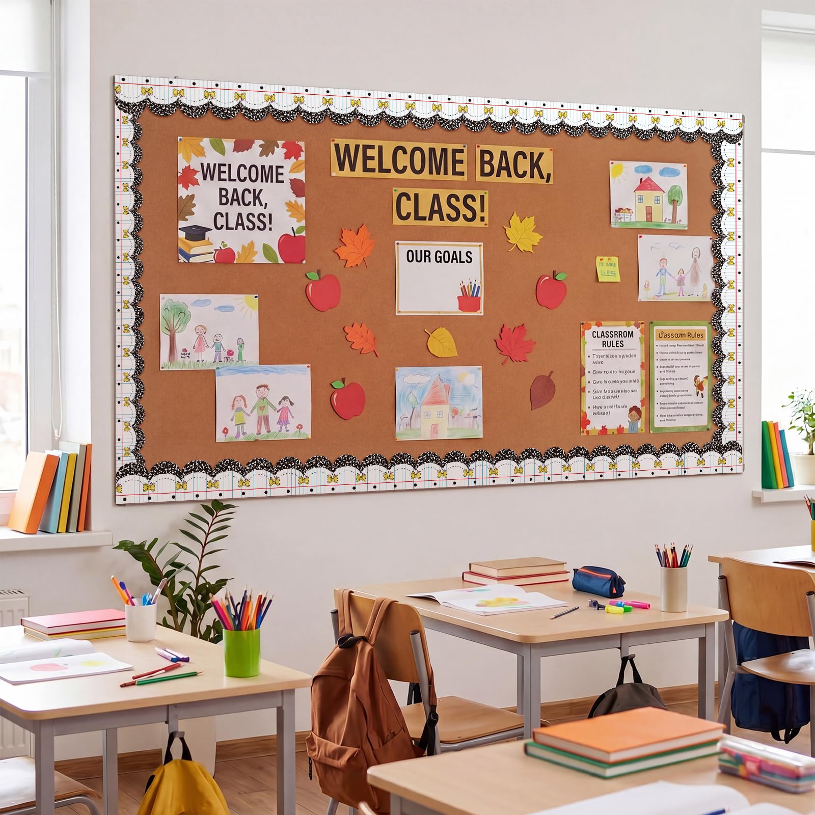 ReliThick 19,8 m lange Pinnwand zum Schulanfang, Dekoration, gewellt, Notizbuch, Bleistiftschleife, Pinnwand, Zierleiste für Heimwerker, Handwerk, Klassenzimmer, Büro, Kreidetafel, Wandtür