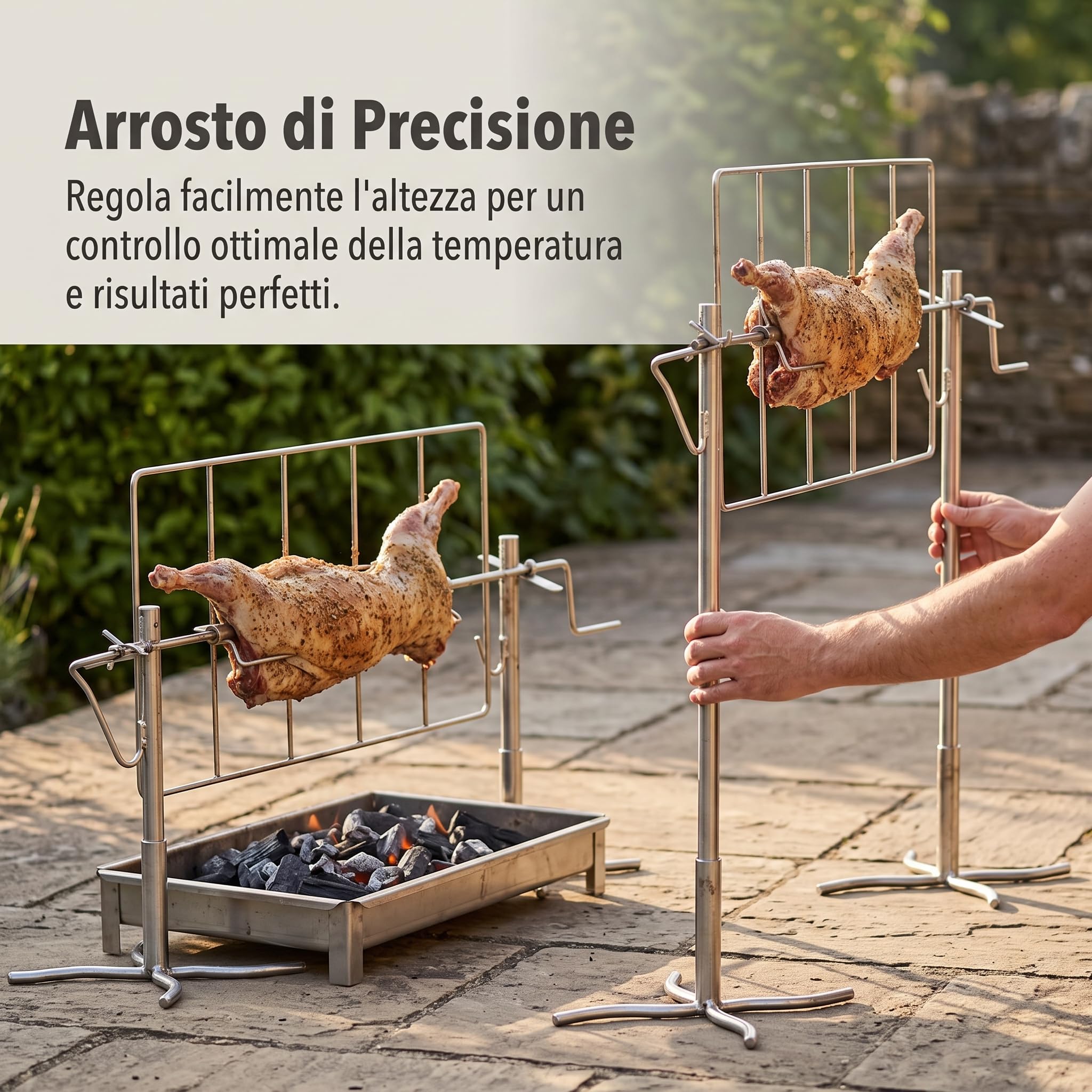 Barbecue Regolabile, Gria Barbecue Acciaio Inossidabile, Supporto Girarrosto per Intero, BBQ Esterno