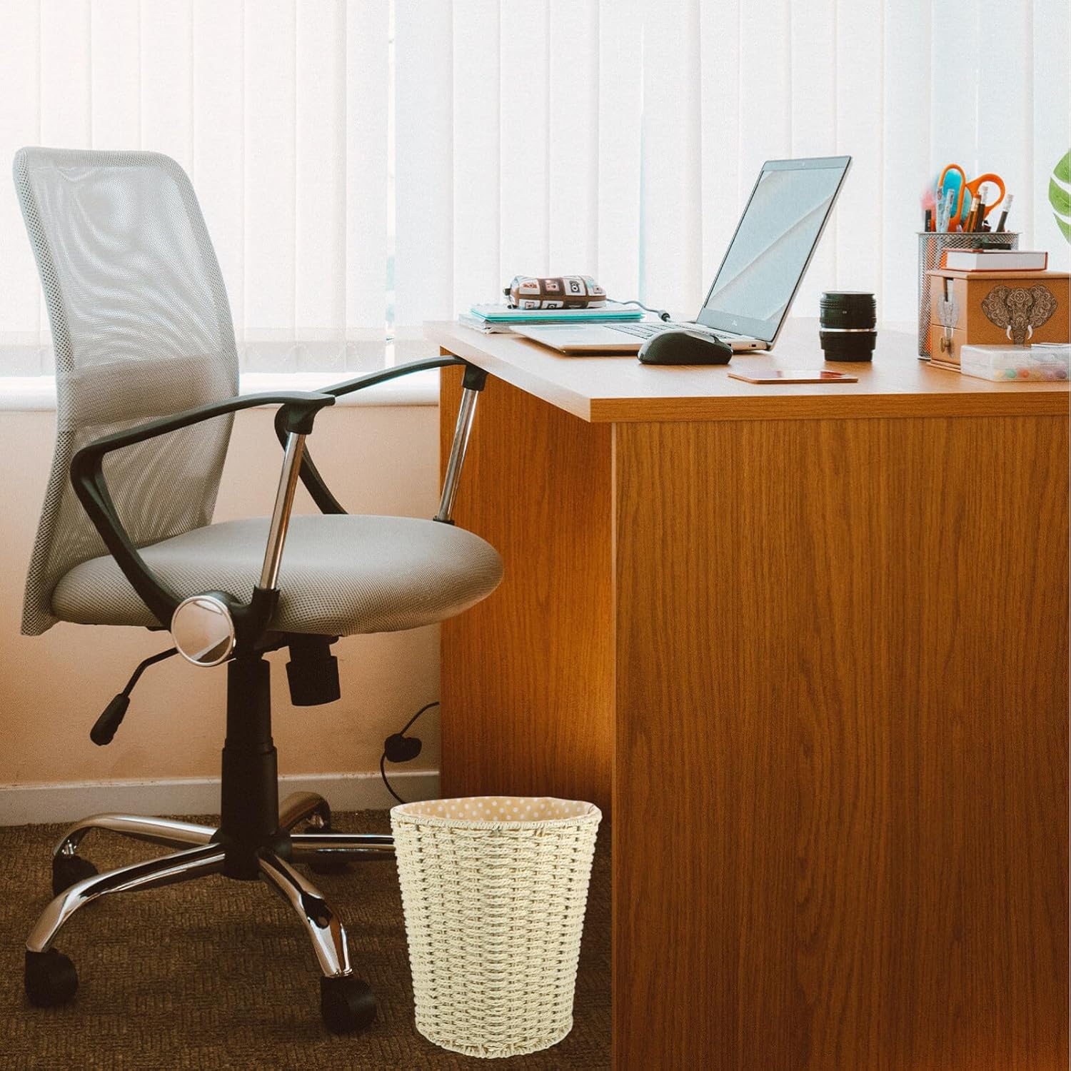 ABOOFAN Woven Trash Can Beige Liner Laundry Basket Garbage Can for Home Office Kitchen Storage Basket