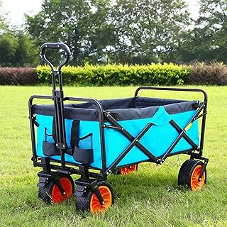 100KG pojemność składany wózek kempingowy z hamulcem wózek plażowy Heavy Duty składany wózek z dużymi kołami do ogrodu na plaży,Blue