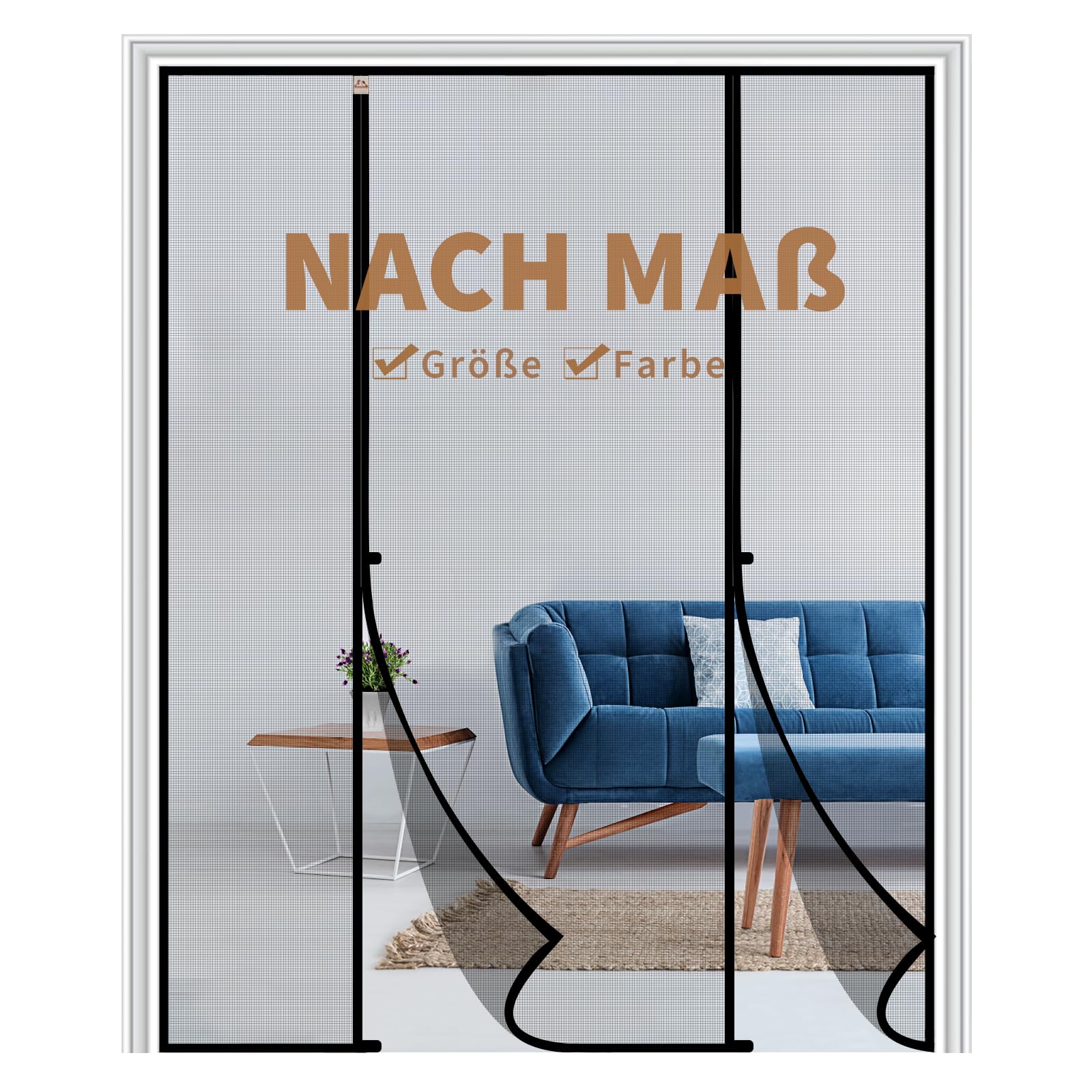 Yotache Fliegengitter Doppeltür Nach Maß, Magnet Fliegengitter auf Maß aus Polyester, Breite 190-210cm, Ohne Bohren, Schwarz/Weiß/Grau