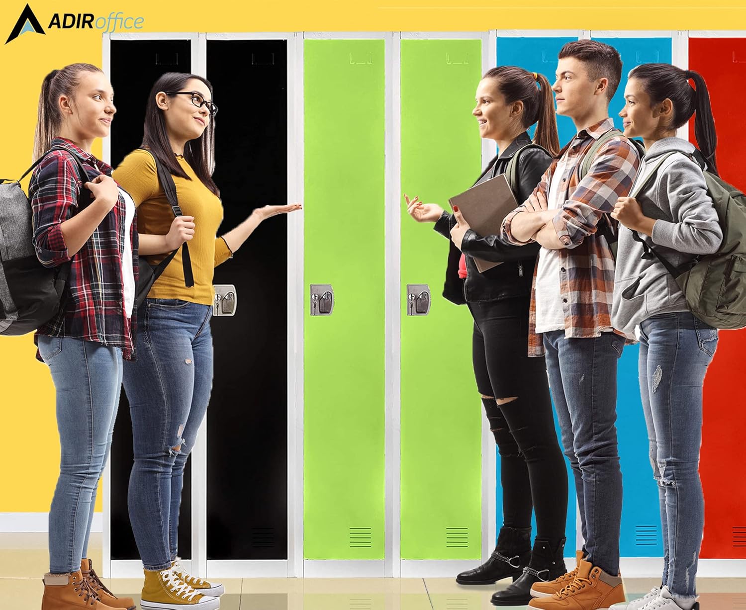 AdirOffice Large Steel Metal Storage School Locker - Single Tier Free Standing Storage Compartment - Secure Colorful Spacious Organizer Perfect for Academic and Commercial Use (Green)