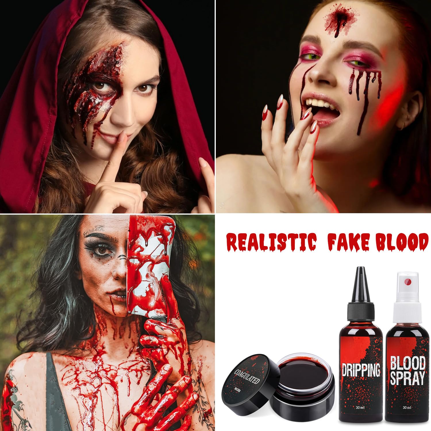Halloween Makeup Kit, Scar Wax SFX Makeup Kit Fake Blood Set, Kit Includes Scar Wax, 6 Colors Bruise Face Body Paint Crayon, Fake Blood Spray+Dripping+Coagulated Gel, Spatula Sponges Tool (Set A)