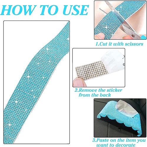 Miniatura 7 de Tiras autoadhesivas de diamantes de imitación de cristal azul lago, 7 filas de 4 yardas con diamantes de imitación de 0.079 pulgadas para