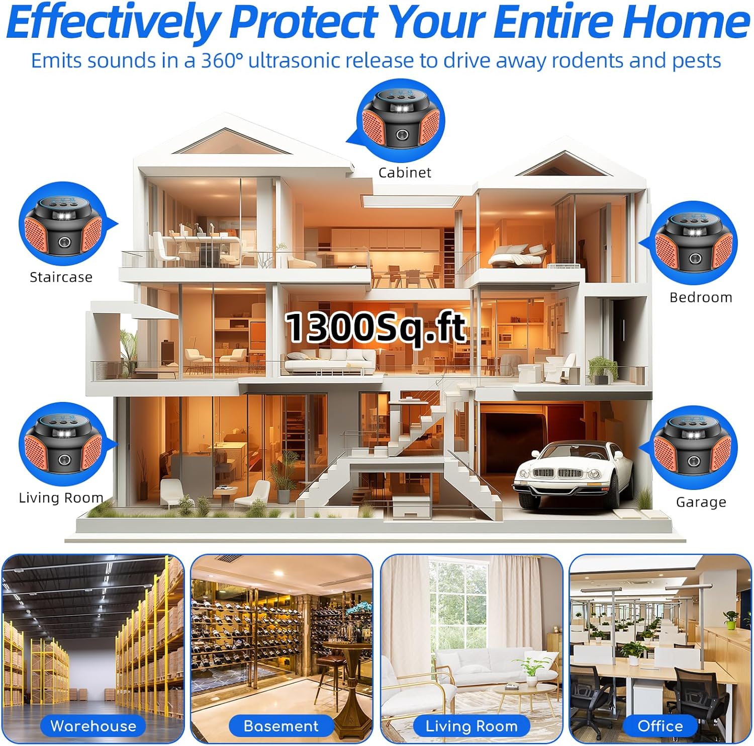 Ultrasonic Rodent Repellent Indoor Electronic Mouse Repellent 3IN1 Rat Deterrent Rodent Fortress Mini Mice Repellent Rat Noise Repeller Indoor for House, Kitchen Garage Attic(2Pack)