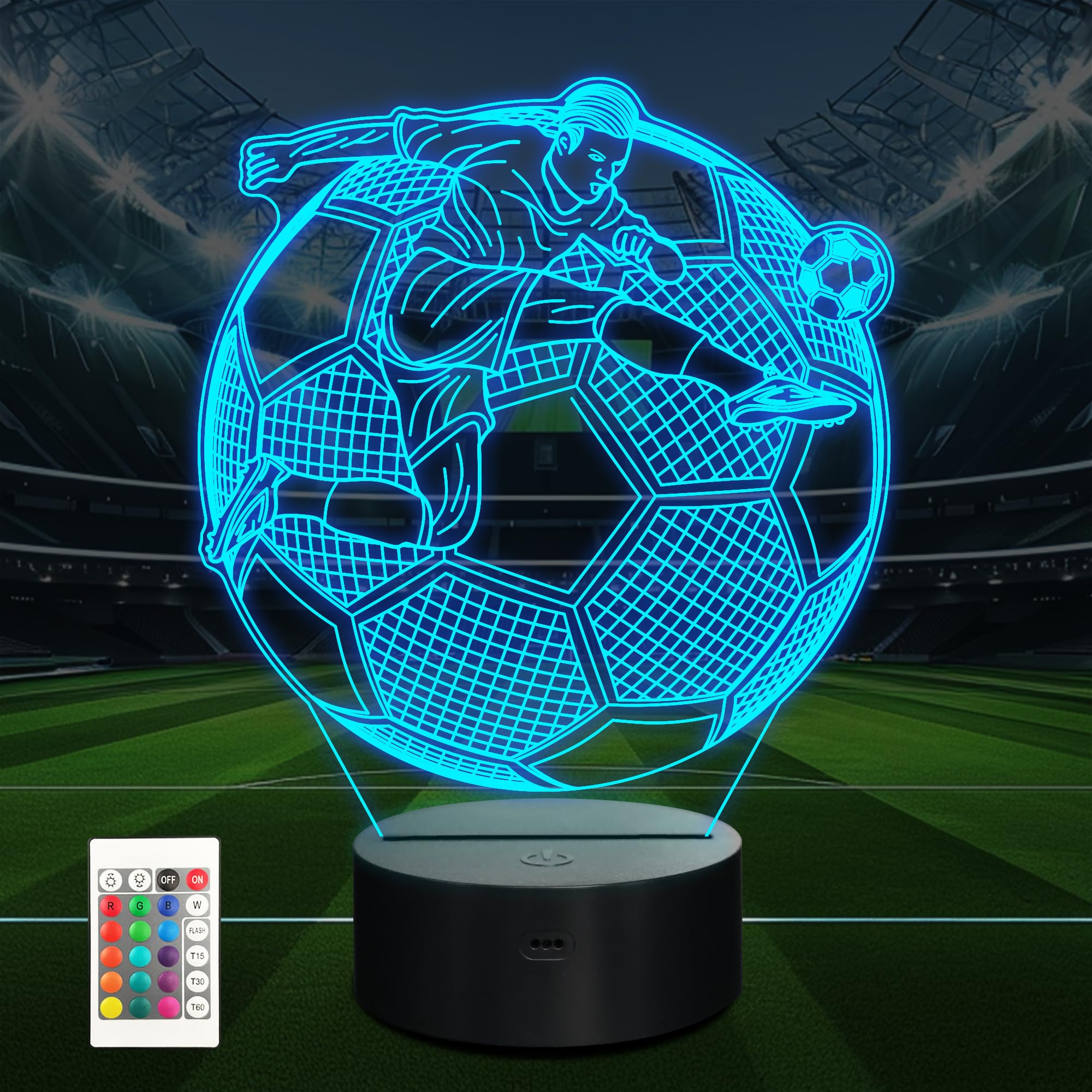 Anywin Football Gifts,Football Night Light, Sports 3D Illusion Lamp for Boys with Dimmer & Timer Illusion 3D Lamp for Room Decor, Gifts for Kids Girls Sports Fans for Birthday Xmas Holidays