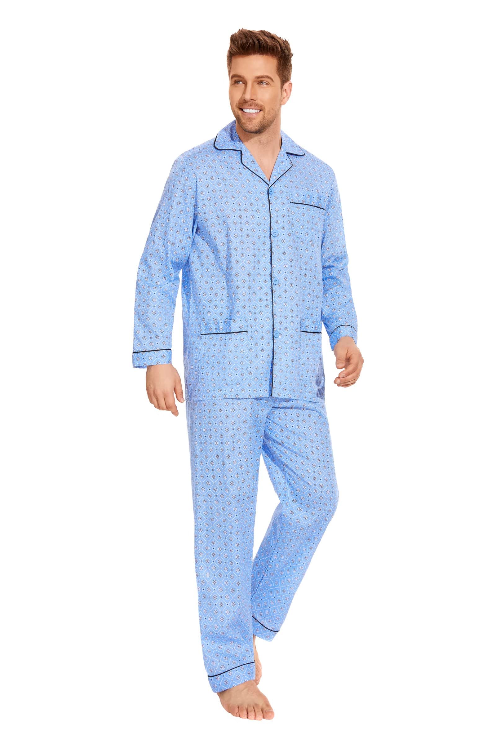 Amaxer Pyjama à Manches Longues en Coton pour Hommes