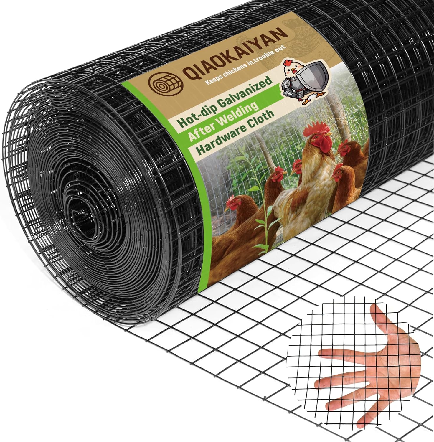16" x 50' Black Hardware Cloth - 1/2inch 19 Gauge Chicken Wire Hot Dipped Galvanized Mesh Roll for Chicken Coop, Poultry Cage, Garden & Animal Fencing