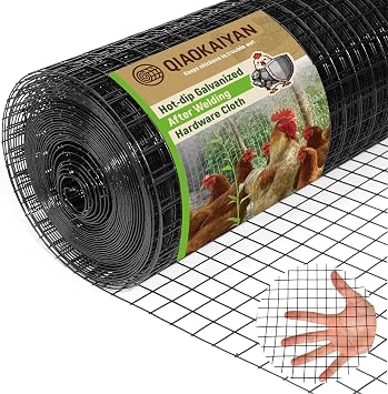 16" x 50 Black Hardware Cloth - 1/2inch 19 Gauge Chicken Wire Hot Dipped Galvanized Mesh Roll for Chicken Coop, Poultry Cage, Garden & Animal Fencing