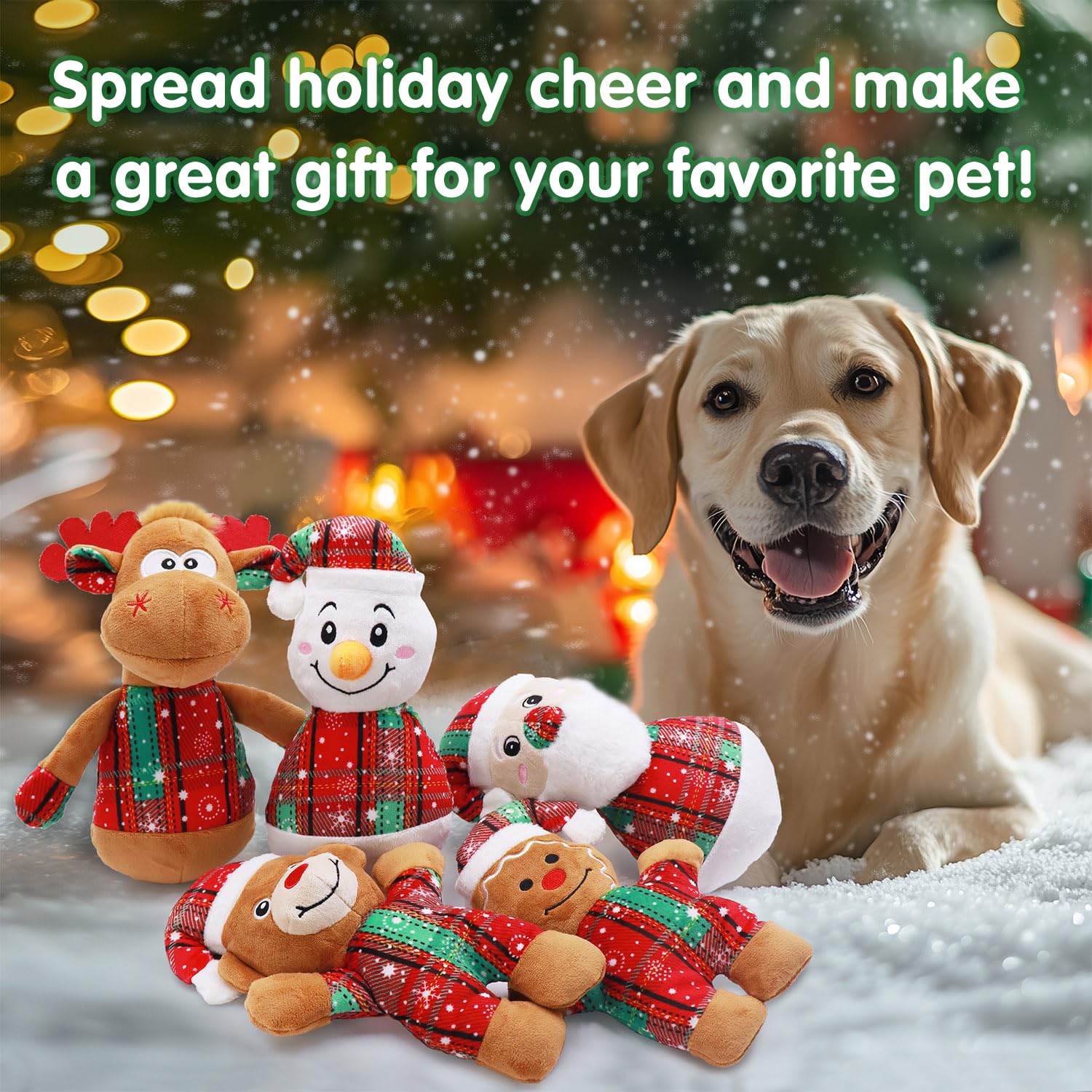 Juguetes navideños para perros – Paquete de 5 juguetes chirriantes para cachorros para perros pequeños y medianos, Papá Noel, reno y muñeco de nieve, regalo ideal para mantener a los perros