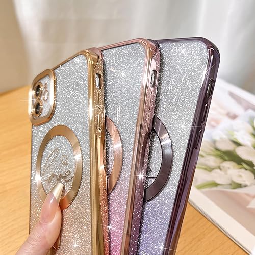 Vista 97 de Fiyart - Funda transparente magnética con purpurina para iPhone 12 para mujeres, con grabado "Love" metálico, protección para cámara y antigolpes