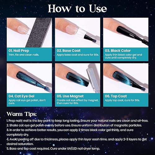 Vista 9 de MIZHSE 8 Colors 9D Cat Eye Gel Nail Polish, Upgraded Magnetic Gel Polish Kit with Magnet Stick, Galaxy Chameleon Effect Silk Cat Eye Nail Polish A